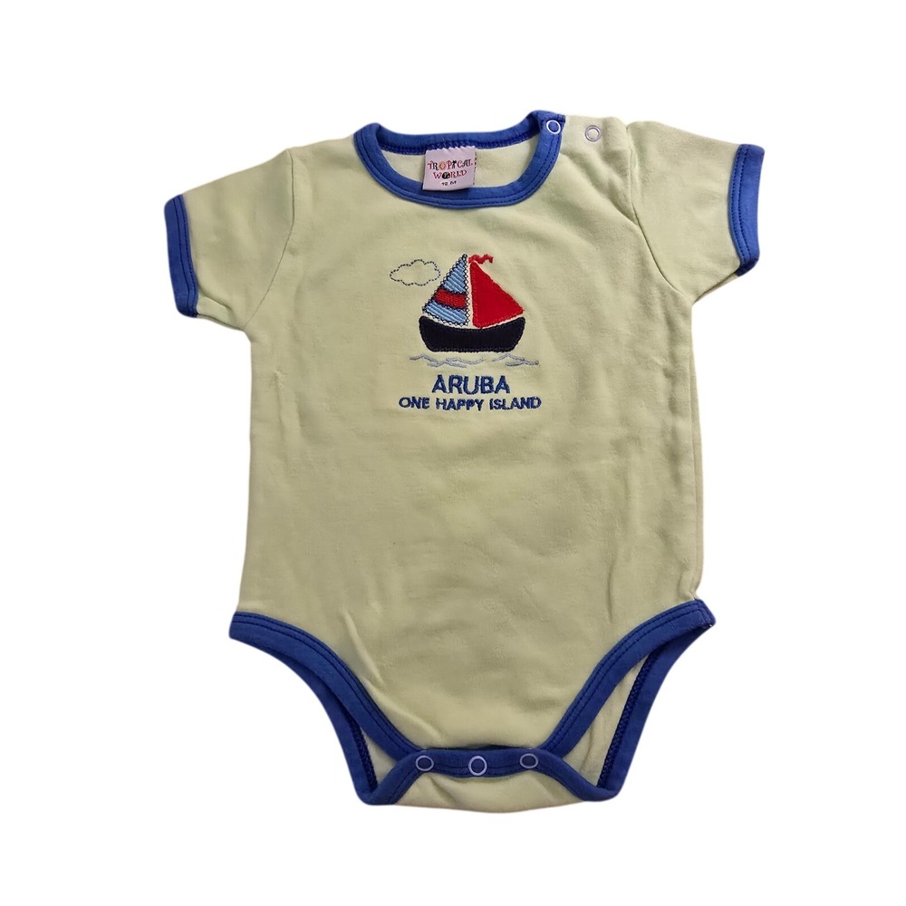 Tropical World Aruba One Happy Island Baby Bodysuit Green Sailboat 12M
